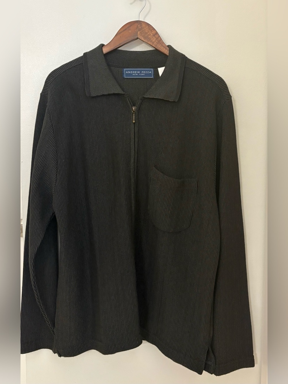 Andrew Fezza New York Men's Dark Gray Ribbed Zip-Up Sweater Size:M Cotton Blend